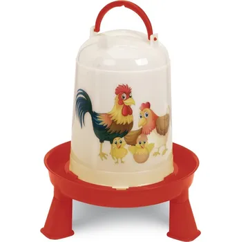 napáječka pro hospodářská zvířata GAUN Napáječka pro drůbež s nožičkami edice šťastné slepice/červená 5 l