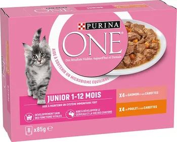 Krmivo pro kočku Purina One Junior 4x losos/mrkev + 4x kuřecí/mrkev 8x 85 g 