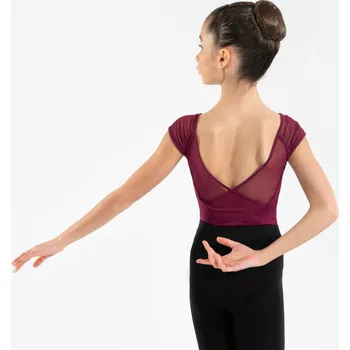 cyklistický dres DOMYOS Dívčí baletní dres s krátkým rukávem 14-15 LET FIALOVÁ