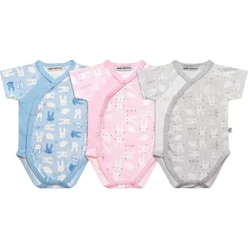 Bavlněné body krátký rukáv celorozepínací Zajíci Baby Service béžová velikost 62