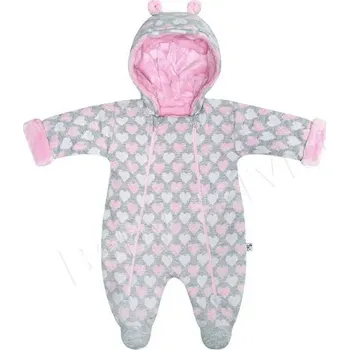 dívčí zimní kombinéza Kombinéza s kapucí a oušky Srdíčka Baby Service velikost 56 (8443)