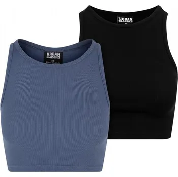 Ladies Cropped Rib Top 2-Pack - vintageblue+black 3XL