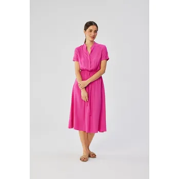 Dámské šaty S366 Viskózové šaty se šňůrkou v pase - lila EU L