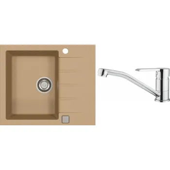 Granitový dřez Alveus Set Cadit 10 Granitový dřez s odkapem 590x500 mm + baterie Ruta chrom, béžová, SETA22012