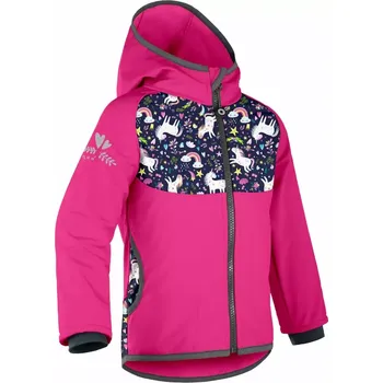 Chlapecká bunda Dětská softshellová bunda Unuo s fleecem Basic Jednorožci fuchsiová velikost 80/86