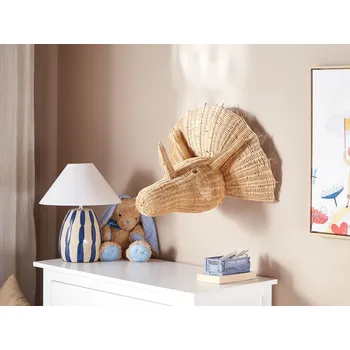 Nástěnná dekorace ve tvaru hlavy dinosaura přírodní ratan světlo doplňky do dětského pokoje dekorace Beliani