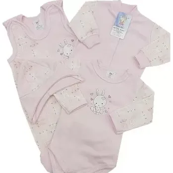 Kojenecká souprava 4-dílná soupravička do porodnice Exlusiv růžová s růžovými králíčky velikost 62