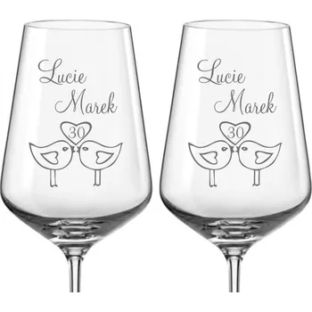 Sklenice Skleničky na víno k výročí svatby PTÁČCI, 2 ks (Do poznámky v nákupním košíku napište jména a číslo výročí)