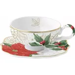 Easy Life Porcelánový šálek a podšálek Poinsettia & Berries na kávu 120 ml