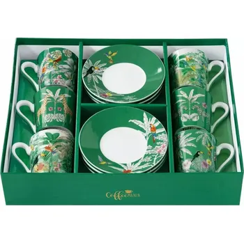 Easy Life Porcelánové hrnky na espresso s talířky Exotic Heaven v dárkové krabičce 6 x 100 ml