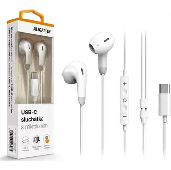 Sluchátka Handsfree sluchátka do uší s USB-C konektorem, ALIGATOR AE007 Cool Music, bílá (kompatibilní s iPhone 15 a vyšší) (Sluchátka ALIGATOR AE007 Cool Music, USB-C, bílá)
