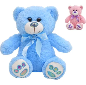 plyšák Medvěd plyšový 25 cm sedící s mašlí - mix barev (růžová, modrá)