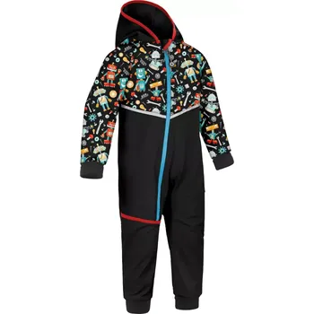 dívčí zimní kombinéza Unuo Batolecí softshellová kombinéza s fleecem Mini Černá Roboti 86/92