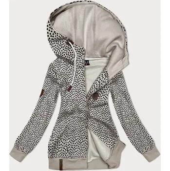 Dámská mikina Světle béžová dámská rozepínací mikina se vzorem srdíček (2315) odstíny béžové XXL (44)