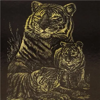 omalovánky EDEN Vyškrabavací obrázek zlatý A5 Tygři