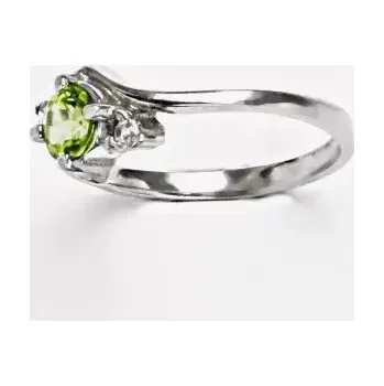 Drahý kámen Zlatý prsten přírodní Olivín 5 mm , bílé i žluté zlato - T 1164