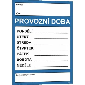 Provozní doba Samolepka 210 x 297 mm (A4) tl. 0.1 mm - Kód: 02039