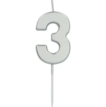 Dortová svíčka Dortová svíčka malá 3 - stříbrná, 5 cm