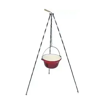 Kempingové nádobí Trojnožka 1,5 m + litinový kotlík smaltovaný 10,8 litru červený (trojnožka 1,5 m a gulášový litinový kotlík červený 10,8 l - spojení praktičnosti a stylu )