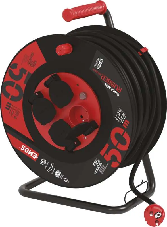 Emos P084503, buben 50m 3x2,5mm2, guma Kabel na bubnu - 4 zásuvky, 50m, buben 3x2,5mm, P084503