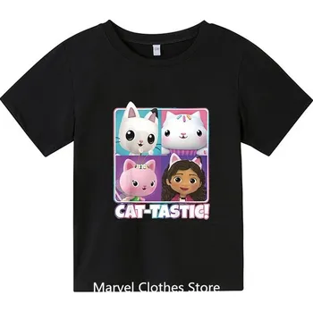 Gabby's Dollhouse Dětské tričko na motivy oblíbeného seriálu "Gabby's Dollhouse" (bílá, černá) Barva: 18, Velikost: 150