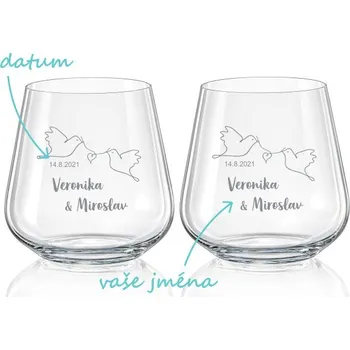 Sklenice Svatební skleničky na destiláty Holubičky, 2 ks