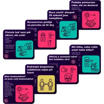 Značení Sada samolepek COVID - 8 ks Samolepka 148 x 148 mm tl. 0,1 mm - sada 8 ks - Kód: 17373