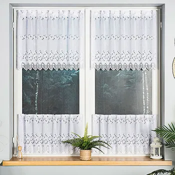 Vitrážová záclona žakarová 18534, lístečky, s bordurou, bílá výška 60cm (v metráži)