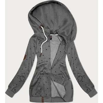 Dámská mikina Šedá dámská mikina s kapucí a se vzorem hvězdiček (2305) odstíny šedé XXL (44)