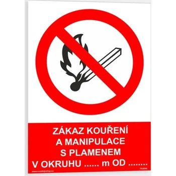 Zákaz kouření a manipulace s plamenem v okruhu Samolepka 210 x 297 mm (A4) tl. 0.1 mm - Kód: 00598