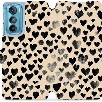 Pouzdro na mobilní telefon Flipové pouzdro Mobiwear - Motorola Edge 30 5G - VA51S Černá srdíčka (Knížkové flip pouzdro, obal, kryt na mobil Motorola Edge 30 5G - VA51S Černá srdíčka, materiál Umělá kůže + TPU - ochrana 360°, stojánek, silikonová vanička, magnetické zavírání)