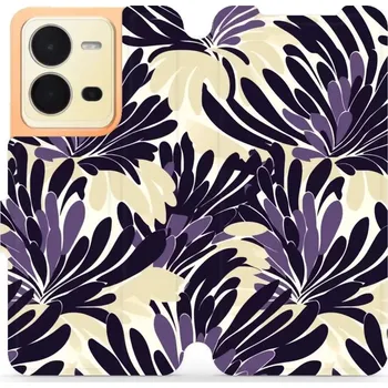 Pouzdro na mobilní telefon Flipové pouzdro Mobiwear - Vivo X80 Lite - VA47S Fialová flóra (Knížkové flip pouzdro, obal, kryt na mobil Vivo X80 Lite - VA47S Fialová flóra, materiál Umělá kůže + TPU - ochrana 360°, stojánek, silikonová vanička, magnetické zavírání)