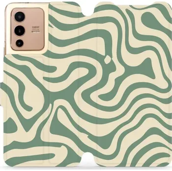 Pouzdro na mobilní telefon Flipové pouzdro Mobiwear - Vivo V23 5G - VA57S Zelené a béžové zkrouceniny (Knížkové flip pouzdro, obal, kryt na mobil Vivo V23 5G - VA57S Zelené a béžové zkrouceniny, materiál Umělá kůže + TPU - ochrana 360°, stojánek, silikonová vanička, magnetické)
