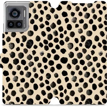 Pouzdro na mobilní telefon Flipové pouzdro Mobiwear - Motorola Edge 30 Ultra - VA50S Černé puntíky (Knížkové flip pouzdro, obal, kryt na mobil Motorola Edge 30 Ultra - VA50S Černé puntíky, materiál Umělá kůže + TPU - ochrana 360°, stojánek, silikonová vanička, magnetické zavírání)
