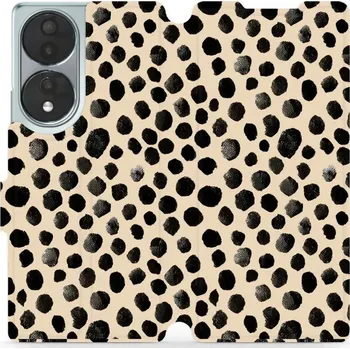 Pouzdro na mobilní telefon Flipové pouzdro Mobiwear - Honor 70 - VA50S Černé puntíky (Knížkové flip pouzdro, obal, kryt na mobil Honor 70 - VA50S Černé puntíky, materiál Umělá kůže + TPU - ochrana 360°, stojánek, silikonová vanička, magnetické zavírání)