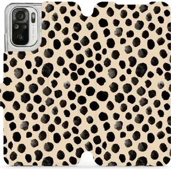 Pouzdro na mobilní telefon Flipové pouzdro Mobiwear - Xiaomi Redmi Note 10 / 10S - VA50S Černé puntíky (Knížkové flip pouzdro, obal, kryt na mobil Xiaomi Redmi Note 10 / 10S - VA50S Černé puntíky, materiál Umělá kůže + TPU - ochrana 360°, stojánek, silikonová vanička, magnetické)