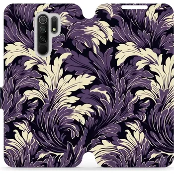 Pouzdro na mobilní telefon Flipové pouzdro Mobiwear - Xiaomi Redmi 9 - VA46S Fialové rostliny (Knížkové flip pouzdro, obal, kryt na mobil Xiaomi Redmi 9 - VA46S Fialové rostliny, materiál Umělá kůže + TPU - ochrana 360°, stojánek, silikonová vanička, magnetické zavírání)