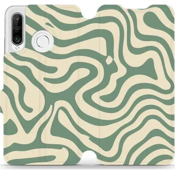 Pouzdro na mobilní telefon Flipové pouzdro Mobiwear - Huawei P30 Lite - VA57S Zelené a béžové zkrouceniny (Knížkové flip pouzdro, obal, kryt na mobil Huawei P30 Lite - VA57S Zelené a béžové zkrouceniny, materiál Umělá kůže + TPU - ochrana 360°, stojánek, silikonová vanička,)