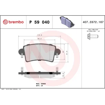 Brzdová destička Sada brzdových destiček, kotoučová brzda BREMBO P 59 040