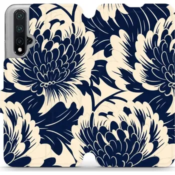 Pouzdro na mobilní telefon Flipové pouzdro Mobiwear - Honor 20 / Huawei Nova 5T - VA40S Modré a béžové květy (Knížkové flip pouzdro, obal, kryt na mobil Honor 20 / Huawei Nova 5T - VA40S Modré a béžové květy, materiál Umělá kůže + TPU - ochrana 360°, stojánek, silikonová vanička,)