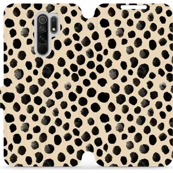 Pouzdro na mobilní telefon Flipové pouzdro Mobiwear - Xiaomi Redmi 9 - VA50S Černé puntíky (Knížkové flip pouzdro, obal, kryt na mobil Xiaomi Redmi 9 - VA50S Černé puntíky, materiál Umělá kůže + TPU - ochrana 360°, stojánek, silikonová vanička, magnetické zavírání)