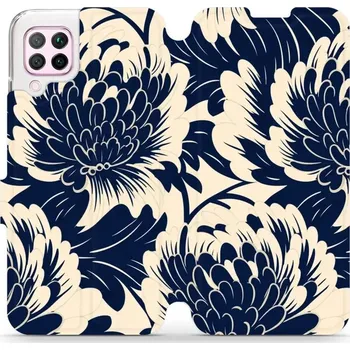 Pouzdro na mobilní telefon Flipové pouzdro Mobiwear - Huawei P40 Lite - VA40S Modré a béžové květy (Knížkové flip pouzdro, obal, kryt na mobil Huawei P40 Lite - VA40S Modré a béžové květy, materiál Umělá kůže + TPU - ochrana 360°, stojánek, silikonová vanička, magnetické zavírání)