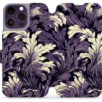 Pouzdro na mobilní telefon Flipové pouzdro Mobiwear - Apple iPhone 14 Pro Max - VA46S Fialové rostliny (Knížkové flip pouzdro, obal, kryt na mobil Apple iPhone 14 Pro Max - VA46S Fialové rostliny, materiál Umělá kůže + TPU - ochrana 360°, stojánek, silikonová vanička, magnetické)
