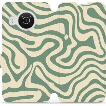 Pouzdro na mobilní telefon Flipové pouzdro Mobiwear - Nokia X10 - VA57S Zelené a béžové zkrouceniny (Knížkové flip pouzdro, obal, kryt na mobil Nokia X10 - VA57S Zelené a béžové zkrouceniny, materiál Umělá kůže + TPU - ochrana 360°, stojánek, silikonová vanička, magnetické zavírání