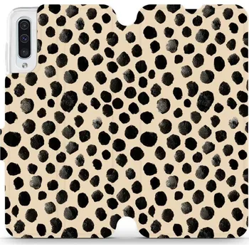 Pouzdro na mobilní telefon Flipové pouzdro Mobiwear - Samsung Galaxy A50 - VA50S Černé puntíky (Knížkové flip pouzdro, obal, kryt na mobil Samsung Galaxy A50 - VA50S Černé puntíky, materiál Umělá kůže + TPU - ochrana 360°, stojánek, silikonová vanička, magnetické zavírání)