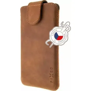 Pouzdro na mobilní telefon Univerzální kapsičkové kožené pouzdro FIXED Posh na mobily, vel. 4XL+ (Plus), hnědé (Univerzální pouzdro či kryt z pravé hovězí kůže od českých zpracovatelů s vysouváním typu kapsička pro telefony s rozměry do 160 x 78 x 8,3 mm , velikost 4XL+)