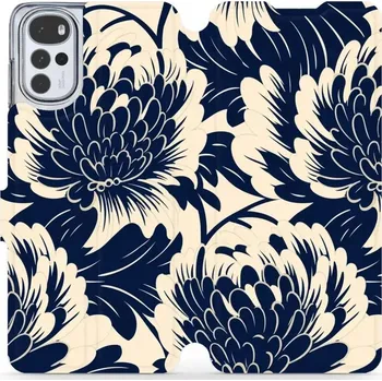 Pouzdro na mobilní telefon Flipové pouzdro Mobiwear - Motorola Moto G22 - VA40S Modré a béžové květy (Knížkové flip pouzdro, obal, kryt na mobil Motorola Moto G22 - VA40S Modré a béžové květy, materiál Umělá kůže + TPU - ochrana 360°, stojánek, silikonová vanička, magnetické zavírá