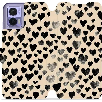 Pouzdro na mobilní telefon Flipové pouzdro Mobiwear - Motorola Edge 30 Neo - VA51S Černá srdíčka (Knížkové flip pouzdro, obal, kryt na mobil Motorola Edge 30 Neo - VA51S Černá srdíčka, materiál Umělá kůže + TPU - ochrana 360°, stojánek, silikonová vanička, magnetické zavírání)