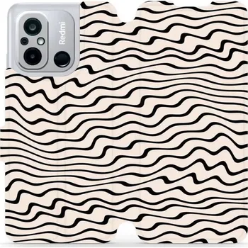 Pouzdro na mobilní telefon Flipové pouzdro Mobiwear - Xiaomi Redmi 12C - VA62S Vlnky na béžové (Knížkové flip pouzdro, obal, kryt na mobil Xiaomi Redmi 12C - VA62S Vlnky na béžové, materiál Umělá kůže + TPU - ochrana 360°, stojánek, silikonová vanička, magnetické zavírání)