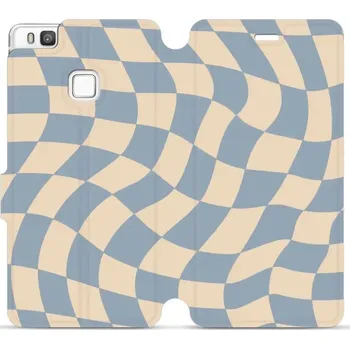 Pouzdro na mobilní telefon Flipové pouzdro Mobiwear - Huawei P9 Lite - VA59S Modrá a béžová šachovnice (Knížkové flip pouzdro, obal, kryt na mobil Huawei P9 Lite - VA59S Modrá a béžová šachovnice, materiál Umělá kůže + TPU - ochrana 360°, stojánek, silikonová vanička, magnetické)